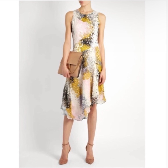 Diane von Furstenberg DVF Klarra Splatter Print Silk Asymmetrical Dress